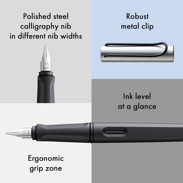 Ручка чорнильна LAMY joy матова чорна з хромованим ковпачком 1,1 мм чорнила T10 сині (4029990) 4029990 фото